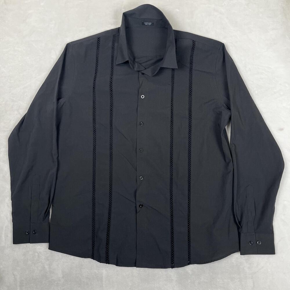 Coofandy Dress Shirt Mens Large Black Lace Stripe Long Sleeve Button Front